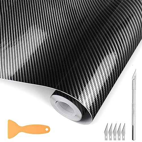 Opaltool 6D Carbon Folie Auto Selbsklebe mit Kunststoffschabern, 30 * 300cm Carbonfolie Vinyl Selbstklebende Folie für DIY Auto, Motorrad, Innen/Außen, Autoaufkleber Autofolie
