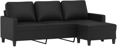 vidaXL Sofá de 3 plazas con Taburete Cuero sintético Negro 180 cm