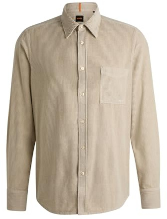 BOSS Hommes Relegant 6 Chemise Regular en Velours côtelé de Coton à Poche plaquée
