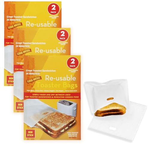 6 bolsas reutilizables para tostadoras, pequeñas bolsas para sándwich, paquetes antiadherentes, recalienta rebanadas de pizza, patatas fritas, pepitas de pollo, dedos de pescado y haz deliciosas