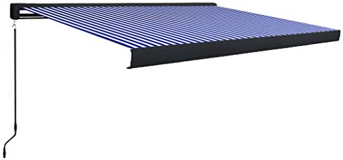 Tidyard Manuelle Kassetten-Markise 400x300 cm Blau und Weiß