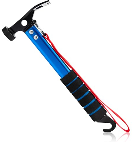 AYMQC Zelt Hammer Leichte Aluminium-Campinghammer mit Haken Multifunktional Tragbar Hammer für Camping Outdooraktivitäten Blau