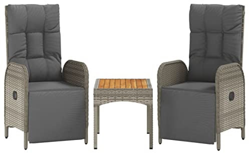 Gecheer Gartensessel 2er Set mit Tisch Polyrattan Gartenstuhl Relaxstühle,hochlehner verstellbar Rattansessel,Gartenmöbel Set Balkonmöbel,Balkon Möbel für 2 Personen,Garten Liegestuhl 2xStuhl + Tisch