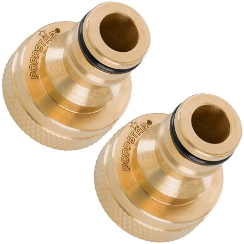 Poppstar Connettore rubinetto con filettatura interna 3/4 di pollice (24 mm) e raccordo a innesto per tubo da giardino (compatibile con il sistema Gardena), 2 pezzi