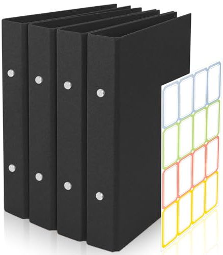 4 Pack A5 2 Rings Binder Refillable Kraft Paper, 38mm Spine, 17.5 * 23.5cm Ring Binder with Labelling for Adding Cover Papers, Loose Sheets, Hold Up to 150 Sheets of 14.8 * 21cm A5 Paper, Black