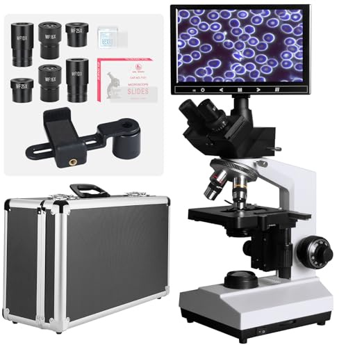 [Darkfield Blood Model] Lab Darkfield & Brightfield Vabiooth Trinocular Compound Microscope 40X-2500X Magnification with 7 Monitor 5MP E-Eyepiece, Adjustable Mechanical Stage, LED Illumination