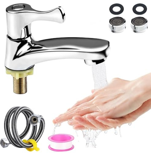 ZOYDP Kaltwasserhahn Gäste WC, Wasserhahn Kaltwasser für Gäste WC, Wasserhahn Gäste WC Klein mit 60cm Anschlussschlauch, Einhebel Kaltwasserarmatur, Kaltwasser Armaturen für Kuche, Bar, Bad Gäste WC