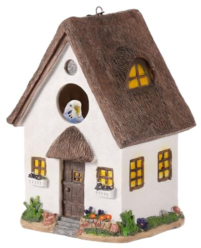 Hanging Bird House Outdoor, Colourful Garden Resin Bird Nesting Box with Entrance Hole, Decorative Patio Birdhouse for Hummingbird, Bluebird, Swallow, Wren, Robin, Finch(White)