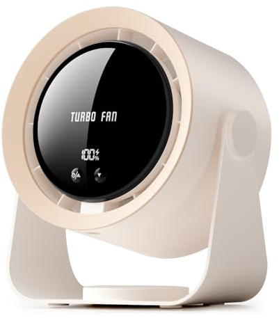 yokye Desk Fan, USB Desktop Fan with LED Display & Long Battery Life, 100 Speeds, 90° Adjustable Head Tilt, 3-in-1 Powerful Table Fan for Bedroom, Kitchen, Office, Home,Camping (Off-White)