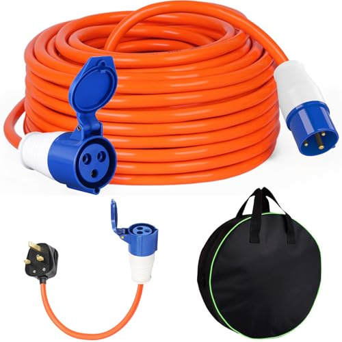 25m Extension Lead Cable - 240V 16A Camping Extension Lead, Caravan Hook Up Cable, Waterproof Power Cable with 0.35M 3 Pin Fly Lead Converter, for Motorhomes Campervans