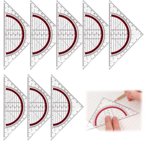 LKJAUOZ 8 Pezzi Squadra Geometrica in Plastica, Righello Triangolare,goniometro trasparente, Set Quadrato Triangolo Goniometro in Plastica Rimovibile, per Scuola e Ufficio,per Studenti, Progettisti