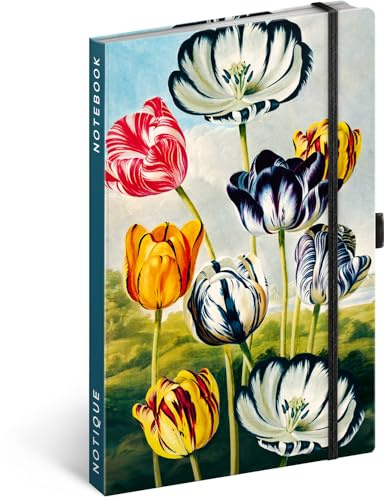 NOTIQUE Carnet de notes ligné avec élastique 13x21cm environ A5, Notebook avec couverture rigide design, Bloc-notes, Carnet de notes, Journal, Livre de notes pour adultes, Femmes (Motif tulipes)