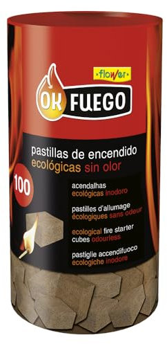 Flower - Pastillas de Encendido Ecológicas OKFuego | 100 Unidades | Sin Olor | Ideal para Chimeneas, Barbacoas y Estufas | Producto Ecológico, Color Único