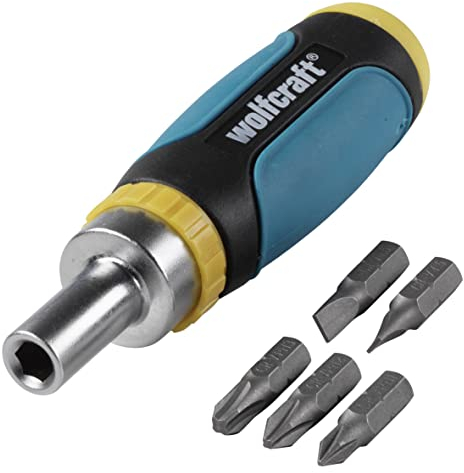 wolfcraft 1237000 - Mini-tournevis cliquet + 5 embouts