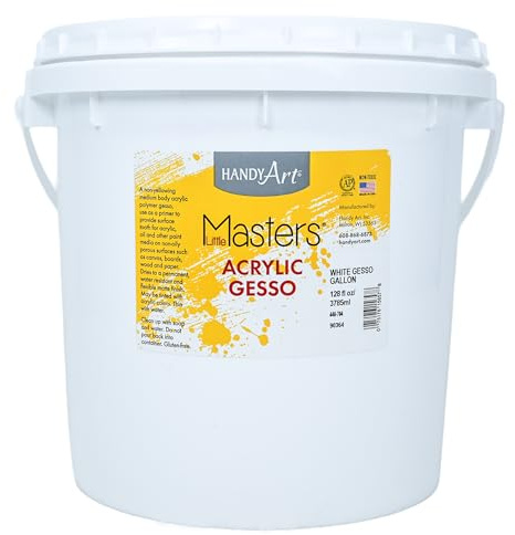 Handy Art Little Masters White Gesso, 1 Gallon (128 oz) Bulk, Acrylic Primer for Canvas, Wood & More, Made in USA, AP Non-Toxic, Allergy Friendly, Prepares Surfaces for Painting
