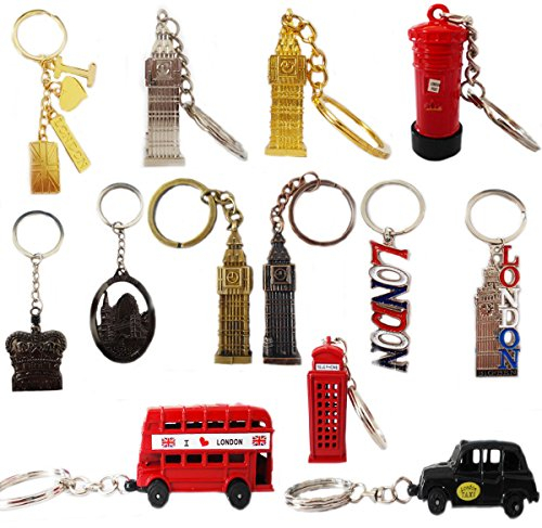 10 London Souvenir Gift Keyrings Souvenirs UK Keychain British England Tags GB Icon Mini Brelock Union Jack Bus Tower UK British Landmark (10 Keychain Souvenir)
