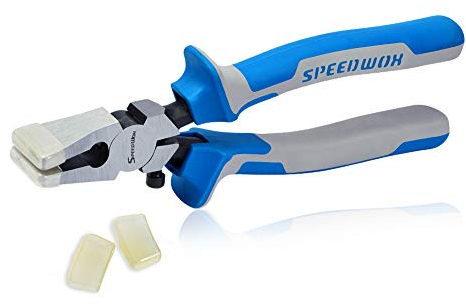 SPEEDWOX Glaszange mit Gummispitzen 8 Zoll Schlüsselanhänger Zange Glas Bruchzange mit flachen Backen Heavy Duty für Buntglas Arbeit Langlebige Mosaik Bruchwerkzeug