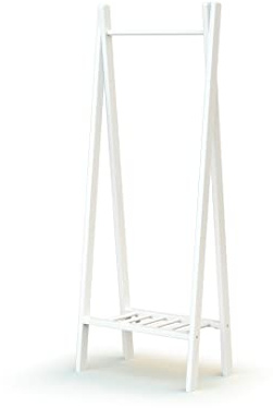 AT4 – Perchero de ropa esencial blanco | 30 x 50 x 130 cm | Perchero de altura ideal para niños | Plataforma de almacenamiento inferior