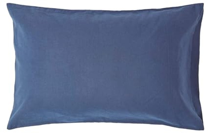 HOMESCAPES Leinen Kissenbezug 50x90 cm Marineblau, Halbleinen Kissenhülle Hotelverschluss, 60% Leinen & 40% Baumwolle