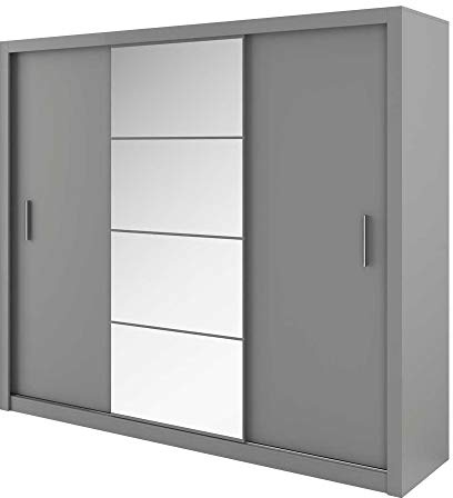 Schwebetürenschrank Kleiderschrank Schrank mit Schiebetür IDEA ID01 (Grau Matt)