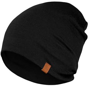 menique 100% Merinowolle Beanie Mütze Herren – Thermo Wintermütze, Dünne Leichte Merino Mütze, Warme Atmungsaktive Laufmütze Damen für Skifahren, Joggen, Radfahren & Outdoor, Schwarz