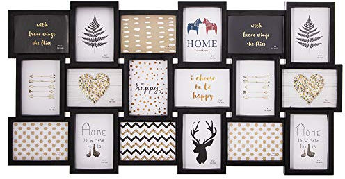 SPRINGOS - Cornice per 18 foto in plastica, collage fotografico, formato verticale, decorazione da parete, colore: nero, 101 x 52 cm
