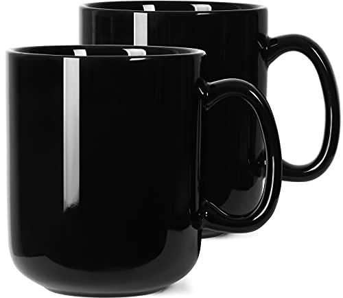 Smilatte 600 ml stor kaffekopp koppar, M016 Plain porslin keramik stor tekopp kopp med handtag för pappa män, set om 2, svart