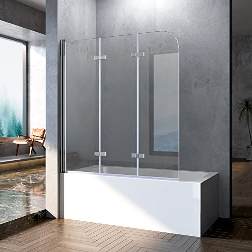 Duschwand für Badewanne 120x140cm 3-teilig Faltbar Duschtrennwand Faltwand Badewannenaufsatz Duschabtrennung 6mm Nano Glas