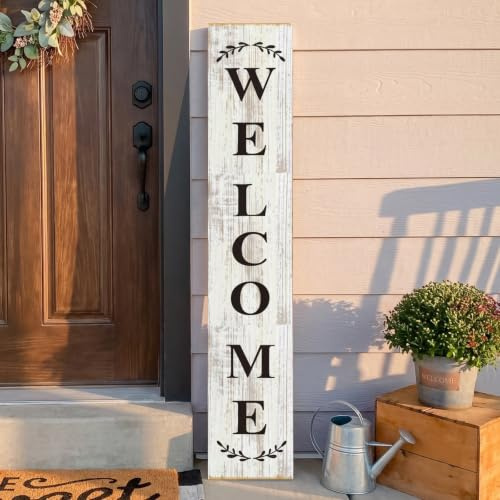 Suzile Wood Welcome Porch Sign Rustic Standing Spring Sign Decor for Front Door Farmhouse 47x 8 Large Porch Decor for Outdoor Home Yard Wall