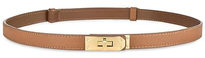 ANHAISHUILV Women's Skinny Leather Belt with Adjustable Golden Turn-Lock Buckle - Ideal for Dresses, Jeans, and Coats, Caramel