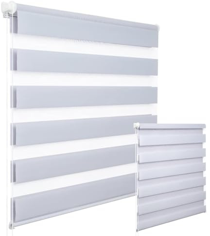 WOLTU 2 Stück Doppelrollo Klemmfix ohne Bohren Duo Rollo Klemmrollo für Fenster mit Klemmträger, Fensterrollo Lichtdurchlässig & Verdunkelnd Wandmontage, Grau 120x150 cm (Stoffbreite 116 cm)