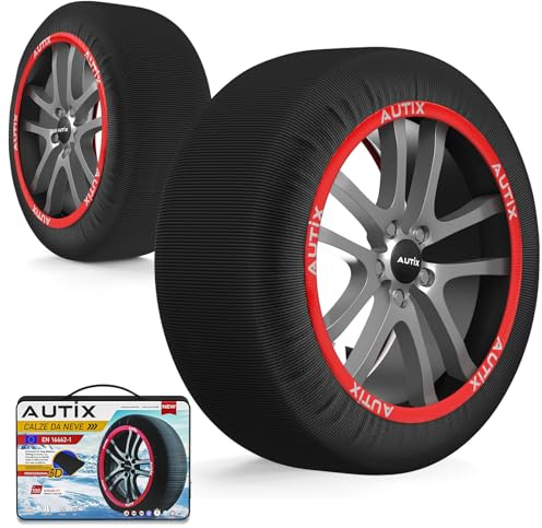 Autix Approved Snow Socks for Cars - Reinforced Fabric, Maximum Grip on Ice and Snow, European Approval, Easy to Install, Reusable(L)