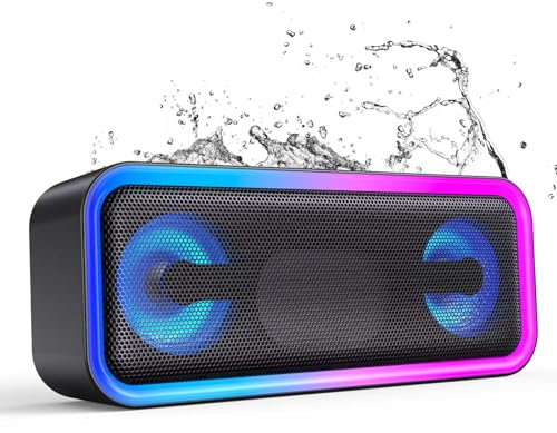 MEGUO A8 PRO Wireless Bluetooth Speaker, 20W Sound, IPX6 Waterproof, Portable with Strap, 20-Hour Playtime, RGB Light Show, Deep Bass, Crystal-Clear Treble, for Outdoors, Travel,Party