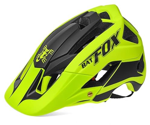 BATFOX - Casco de ciclismo ligero para bicicleta de montaña, bicicleta de carretera, transpirable, con visera, para adultos y jóvenes, para BMX, monopatín, patinaje, dirt bike, tamaño ajustable, verde