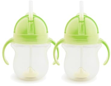 Munchkin Click Lock Tip & Sip Set de Vasos con Pajita, Vaso de Entrenamiento para Bebés con Pajita para Niños Pequeños, Libre de BPA, a Prueba de Derrames, 7 oz/207 ml, paquete de 2, Verde/Verde