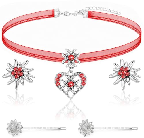 Lot de 3 colliers de costume traditionnel pour femme - Motif cœur de la bière - Bijoux pour femme - Edelweiss Dirndl - Pour fête de la bière - Accessoires ou pantalon en cuir pour femme, Acrylique