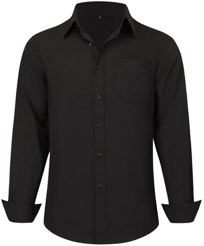 CIGENU Long Sleeve Dress Shirts for Men, Regular Fit Stretch Wrinkle-Free Business Casual Button-Down Shirts with Front Pocket - Black 3XL