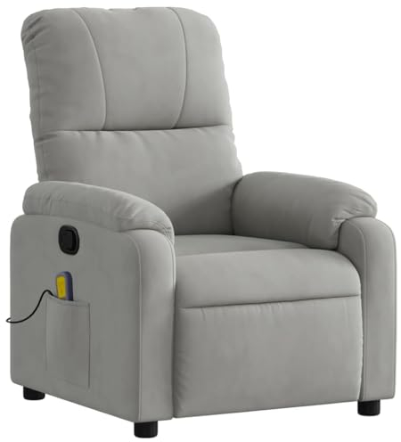 KOIECETA Massagesessel Sessel Verstellbare Rückenlehne Fußteil Fernsehsessel Relaxsessel mit Liegefunktion Liegesessel Polstersessel Ruhesessel Hellgrau Mikrofasergewebe