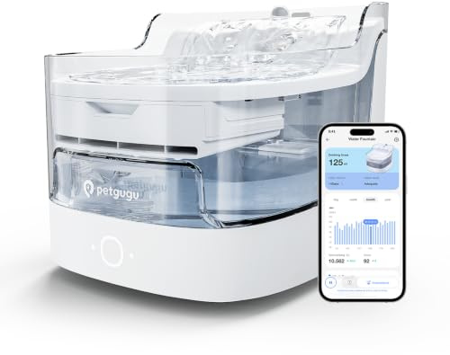 PETGUGU Cat Water Fountain with App Control & Water Intake Tracking, Ultra Quiet Automatic Cat Drinking Fountain, 8-Layer Filtration, Visible Water Tank, Dual Water Modes, 2L for Indoor Cats
