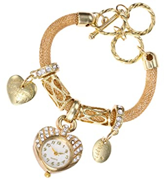 DEARMAMY 1 Pc Orologio Da Polso Bracciale Da Donna Con Orologio Orecchini D'oro Per Le Donne Rosa Braccialetto Chiave Braccialetti Di Strass Collana D'oro Da Donna Perno Perline Golden Lega