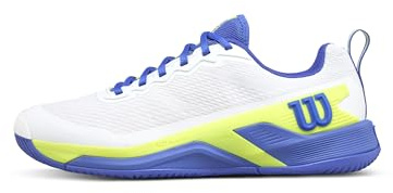 WILSON Rush Pro 4.5 Men's Tennis Shoe - White/Amparo Blue/Safety Yellow, Size 12 US