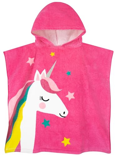 Harry Bear Unicorn Towel, Cotton Kids Towel Poncho, Hooded Girls Bath Towels, Swimming Towels, One Size, Pink