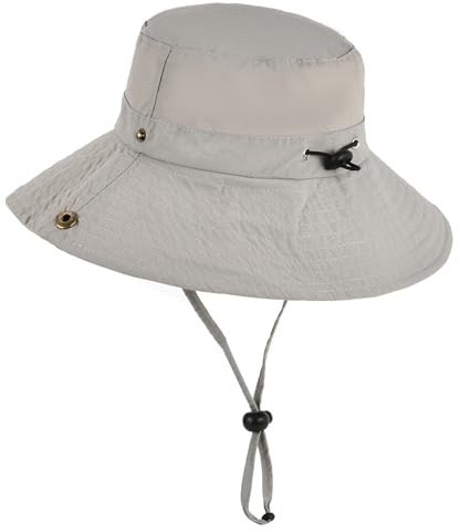 Exemaba Unisex Sun Hat for Kids Wide Brim Sun Protection Cap for Teen Youth Adjustable Bucket Safari Hat (Grey,58cm/8-14y)