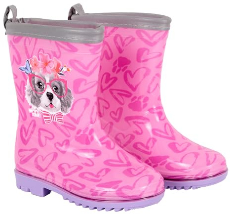 PERLETTI Bottines de Pluie Princesses Disney Enfant - Petites Bottes Imperméables Fille - Imprimé Cendrillon Raiponce Ariel - Semelle Antidérapante Rose et Cordon de Serrage