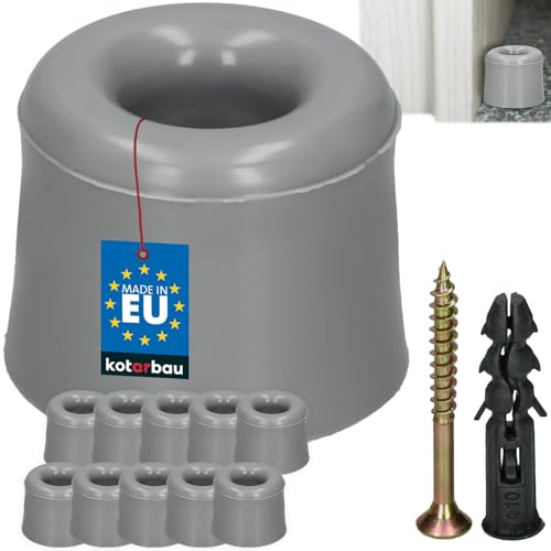 KOTARBAU® Set med 10 golvdörrstopp att skruva på – grå – 27 mm, golvdörrstoppare, golvmontering, dörrstopp, av gummi