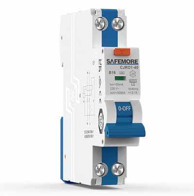 Interruttore FI/LS 1P+N 16A 30mA tipo A – SAFEMORE RCBO bidirezionale con capacità di commutazione 6kA, B16 curva B, certificazione TÜV, guida DIN, blu