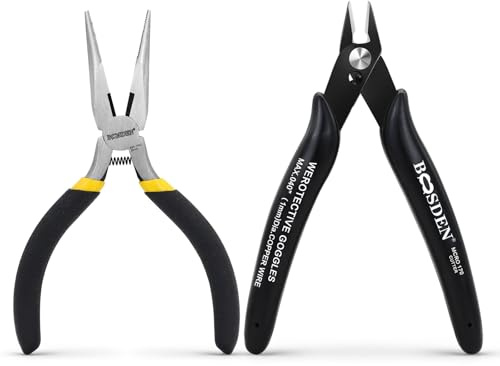 Set di 2 Pinze Mini BOOSDEN da 127 mm (Taglierina laterale e Pinza a becco lungo) – Perfetto per hobby, elettronica, modellismo, fascette, piccoli progetti e creazione di gioielli.