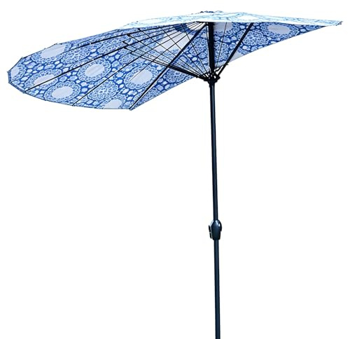 PHQCIV Sombrilla De Jardín Semicircular De Pared 1,50x3,0m, Semi-Parasol con Inclinación De Manivela, Sombrilla Solar Exterior Mid-Century para Balcón, Terraza, Jardín, Piscina(Pattern)