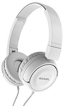 Roxel RX110 Lightweight Wired Foldable Headphones with Mic & Volume Control, On-Ear Headphones, Ergonomic Design, Answer Incoming Calls, Compatible with Android and IOS Devices (White)