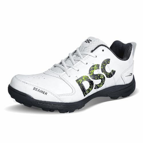DSC Beamer Professional Cricket Shoes for Men | Toe and Heel Protection | Supersoft and Flexibility | Rubber Outsole | Durability | Lightweight Outsole (Grey/White, Size: EU 44, UK 10, US 11)